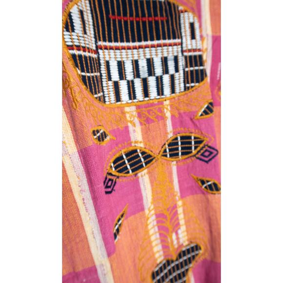 VINTAGE '70s Hand Woven Embroidered Pink & Orange Kaftan Tunic Dress ONE SIZE - Picture 13 of 16